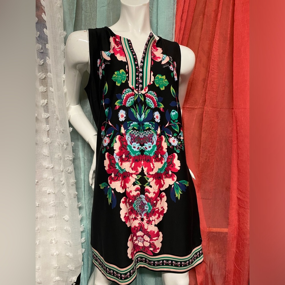 New York & Company Vibrant Floral Black Midi Dress